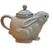 RARE Vintage 1976 Fitz & Floyd Rabbit Shaped Teapot with Lid  creme with maroon picture