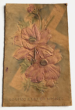 Easter Wishes 1907 LEATHER Postcard Flowers picture