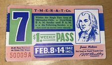 1942 President James Madison Feb 8 Milwaukee Wisconsin Railway TRANSIT BUS Pass picture