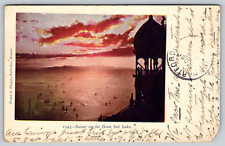 c1900s Sunset on the Great Salt LakeMagna Pavilion Swimming  Antique Postcard picture