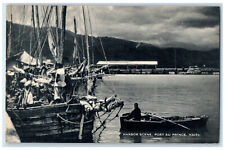 c1940's Harbor Scene Boat Canoeing Schooner Port Au Prince Haiti Postcard picture