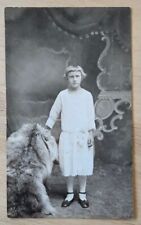 1910 Hahn, MO RPPC blond girl w bear skin, serious face , AZO post card unposted picture