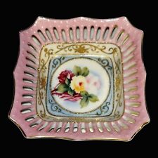 Vintage, Hand Painted Retuculated Bavarian Porcelain Trinket Dish.  picture