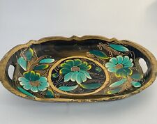 VTG 50s Mexico Batea Folk Art Handpainted Florals W/Gold Lacquered Wood Tray 12” picture