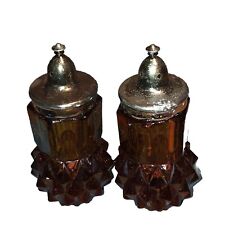 Estate ￼find Salt And Pepper Shakers Glass vintage Glass Amber Fun picture