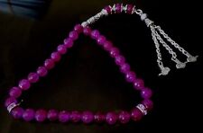 Rose Ruby Royal 140 ct Natural 33 Prayer Beads 8 mm Faceted Silk String Silver picture