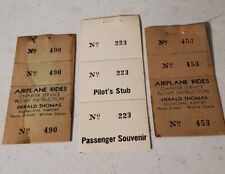 3 Lot Antique Vintage Airplane Ride Tickets Herald Thomas Airport Wichita Kansas picture