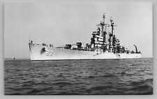 USS Manchester CL-83 Cruiser Ship at Sea US Navy Photo WWII Postcard Vtg D11 picture