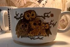 Vintage speckled Stoneware Soup  Mug w/ Owls And Family Small Soup Mug picture
