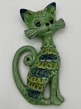 Vintage MCM Mod Green Ceramic Cat Wall Hanging picture