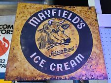 Original Mayfield's Ice Cream Jersey Maid Yellow Metal Flange Sign  picture