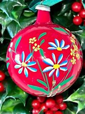 ITALY Vintage BLOWN GLASS Hand Painted FLOWERS GARDEN Christmas Ornament picture
