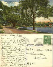 Lucerne Circle Orlando Florida FL lamp post spanish moss mailed 1946 vintage picture