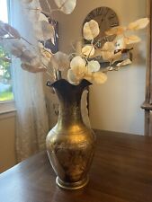 Vintage Etched Brass Floral Decorative Flower Vase Urn 11” picture