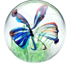 Dynasty Gallery 1951 Rainbow Glow Blue Red Butterfly Paperweight Art Glass picture