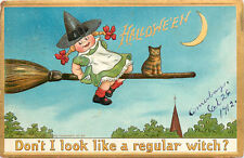 Emobssed Tuck Halloween Postcard The Hallowe'en Series 181 Like a Regular Witch picture