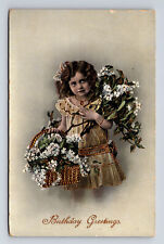 c1912 Embossed Portrait of Young Flower Girl Gold Adorned Redwood Postcard picture