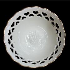 Vintage Lenox Porcelain Heart Cutout Bowl - Embossed Roses, Gold Rim Made in USA picture