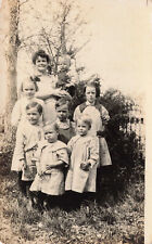 MOTHER WITH SEVEN STAIRSTEP CHILDREN VINTAGE RPPC REAL PHOTO POSTCARD 050124 T picture