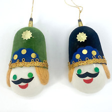 Vintage Japan Ornaments Soldier Head Nylon Felt Yarn Christmas Green Blue picture