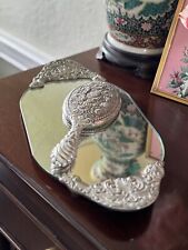 Vintage Silverplate Vanity Dressing Table Mirror Set Repoussé Floral Design picture