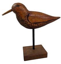 Wooden Bird Figurine Stand Original Old Hand Carved R Rodney? Morris Primitive picture