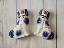 Vintage Pair Staffordshire SPANIEL DOGS,  James Kent England 9-1/2”, BLUE/White picture