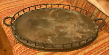 Vintage Brass Faux Bamboo Oval Serving Vanity Tray Hollywood Regency large picture