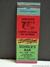 Glidden WI Vintage Matchbook Cover Scholz's Bar Home World's Largest Black Bear picture