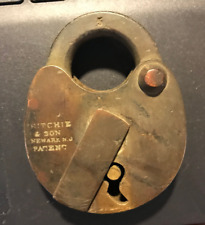 ANTIQUE EARLY RITCHIE & SON BRASS PADLOCK   CIRCA 1850s - 1860s picture