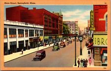 Vtg Springfield Massachusetts MA Main Street View 1930s Unused Linen Postcard picture
