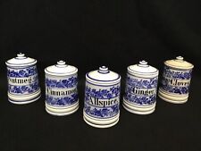 Antique German Porcelain Spice Jars Blue Onion Pattern ca. 1870s-1880s Lot Of 5 picture