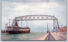 Duluth Minnesota~SS Tionesta In Ship Canal Under Aerial Bridge~PM 1918~Postcard picture