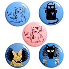 Angel Kitty Cat Buttons Pins Gothic Style Cute Fairy 5 Pack Gift Set 1” P66-1 picture