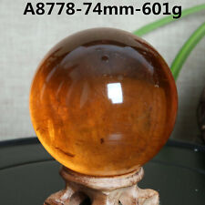 A8778-74mm-601g Natural Clear Orange Calcite Crystal Ball Gem Magic Ball Reiki picture