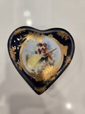 VTG Limoges Cobalt & Gold Porcelain Heart Shaped Trinket Box Courting Couple- picture