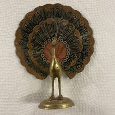 Vintage Engraved Decorative Brass Peacock Figurine with Detachable Tray picture
