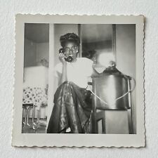 Vintage B&W Snapshot Photograph Beautiful Black African American Woman On Phone picture