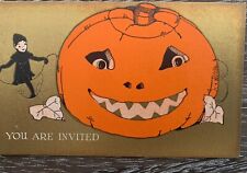 Antique Halloween Party Invitation Rust Craft Pumpkin With Sprite picture