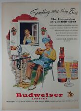 1950s BUDWEISER Window Married BBQ St Louis Tin Can Colorful Vtg Print Ad picture