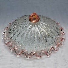 VINTAGE MURANO ART GLASS FLUSH MOUNT CEILING LIGHT CLEAR / PINK RUFFLED RIBBON picture