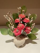 VTG Sea Shell Art & Glass Flower Bouquet Handmade GORGEOUS Vibrant Pink Green picture