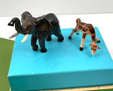 Vintage Hagen Renaker Miniature Figurine Trunk Up Elephant & Giraffe picture