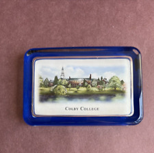 Vtg COLBY COLLEGE Glass Paperweight Eglomise Designs 4 1/2