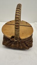 Antique Wooden Woven Picnic Basket with Solid Wood Top Lid & Handles picture