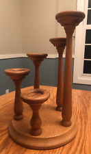Wood Turned Tall Variable Height Circular Oak Pillar Candle Holder  - Home Decor picture