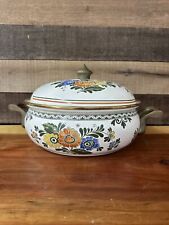 1960s ASTA Enamelware Dutch Oven Covered Casserole Lid Floral Germany Large 10