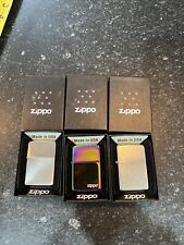 3x Zippo Lighters - 2 new 1 used Street Chrome, Herringbone, Iridescent picture