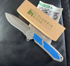 NOS 2002 CRKT M18-04K Blue, Serrated Satin Blade Carson Design Box, Papers Mint picture