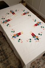 Vintage Christmas Holiday Candlestick Embroidered Applique Tablecloth 64